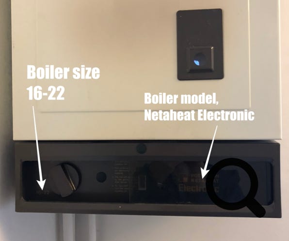 Potterton Netheat controls area showing identifying labels